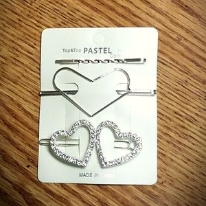 NWT 3-pc Faux Diamond HEARTS Pins For Hair (Bobby Pins)!